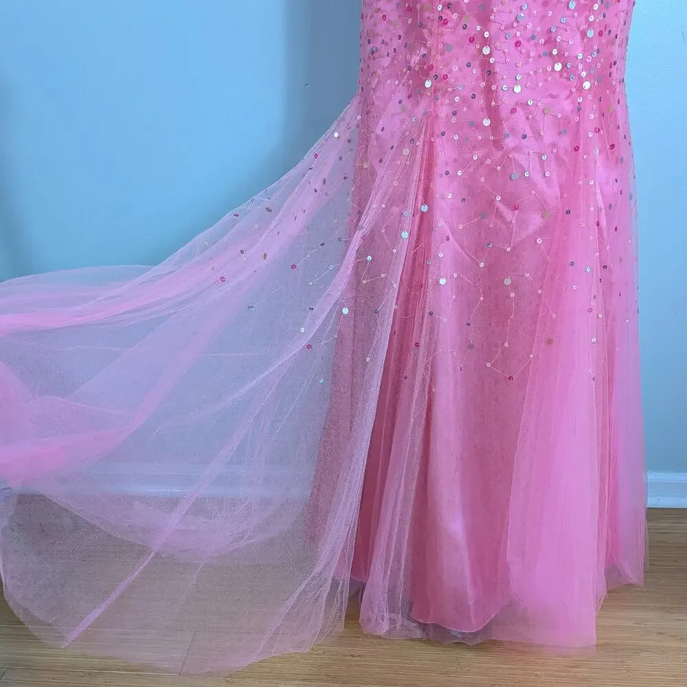 Mermaid Prom Dress Maxi Gown 4 Pink Vintage Y2K Sequin Strapless Coquette Girly - Picture 6 of 11